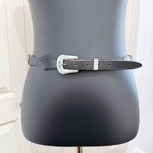 Nocona Western Leather Black Belth w/Silver Buckle Concho Detail Genuine Leather